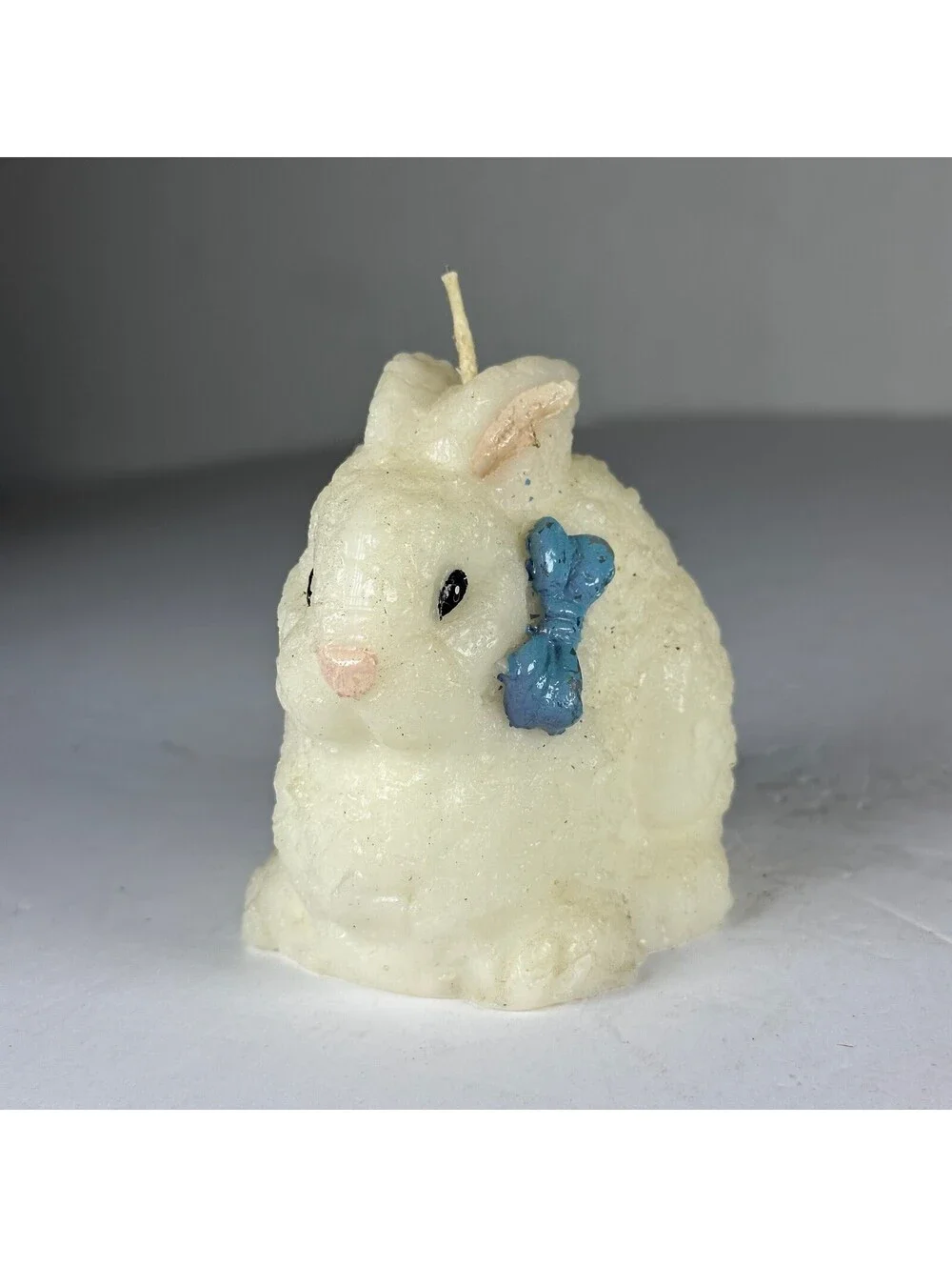 Vintage Style Easter Bunny Rabbit Figural Candle Blue Bow S-12